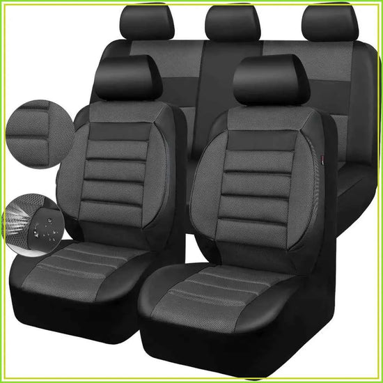 3D Foam Back Support Leather Car Seat Covers Full Set Air Mesh Automotive Seat Covers All Season Fit SUV Sedan Van Airbag Compatible Elegant Black Gray by GiFiFY