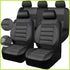 3D Foam Back Support Leather Car Seat Covers Full Set Air Mesh Automotive Seat Covers All Season Fit SUV Sedan Van Airbag Compatible Elegant Black Gray GiFiFY