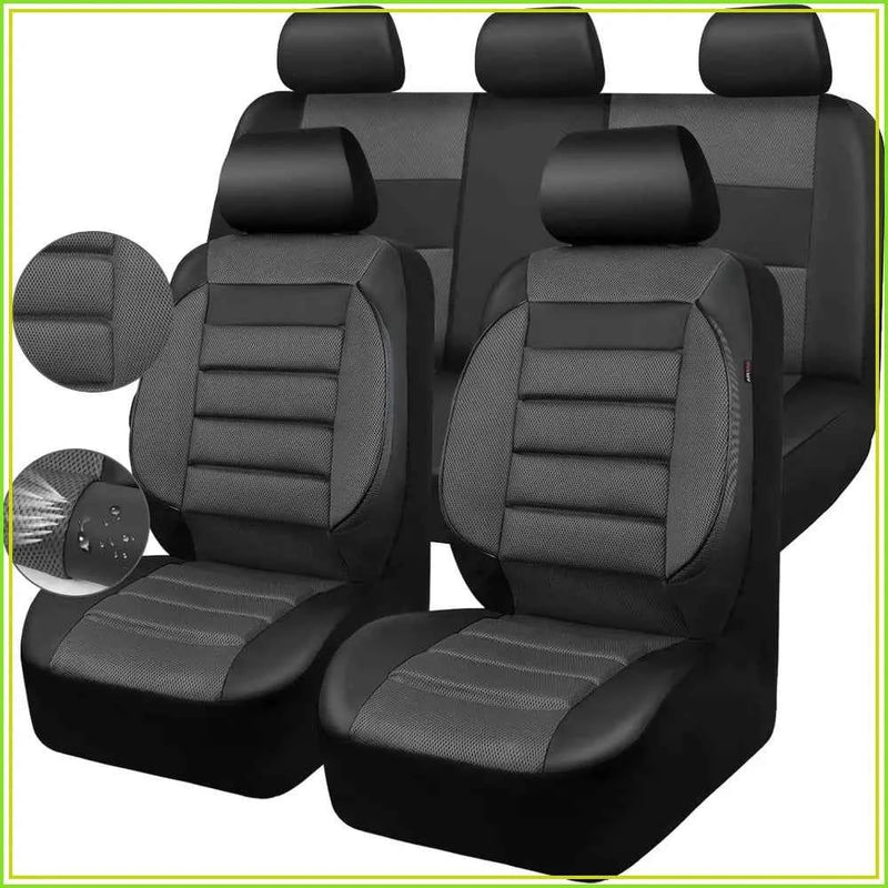 3D Foam Back Support Leather Car Seat Covers Full Set Air Mesh Automotive Seat Covers All Season Fit SUV Sedan Van Airbag Compatible Elegant Black Gray by GiFiFY