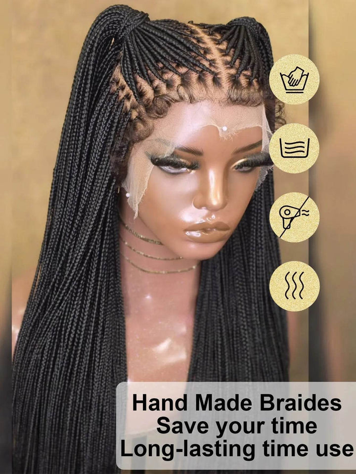Synthetic Small Square Cornrows Braided Wigs Full Lace Knotless Box Braids Wig For Black Women 36 Inch Locs Goddess Braiding Wig - GiFTiFY