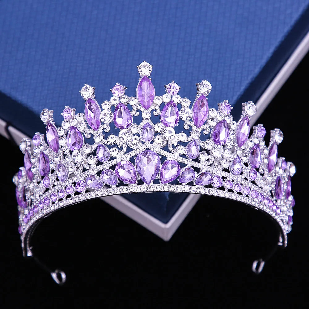 Baroque Pink Opal Crystal Bridal Crown Royal Queen Tiaras Rhinestone Pageant Prom Diadem Princess Wedding Crown Hair Accessories GiFTiFY
