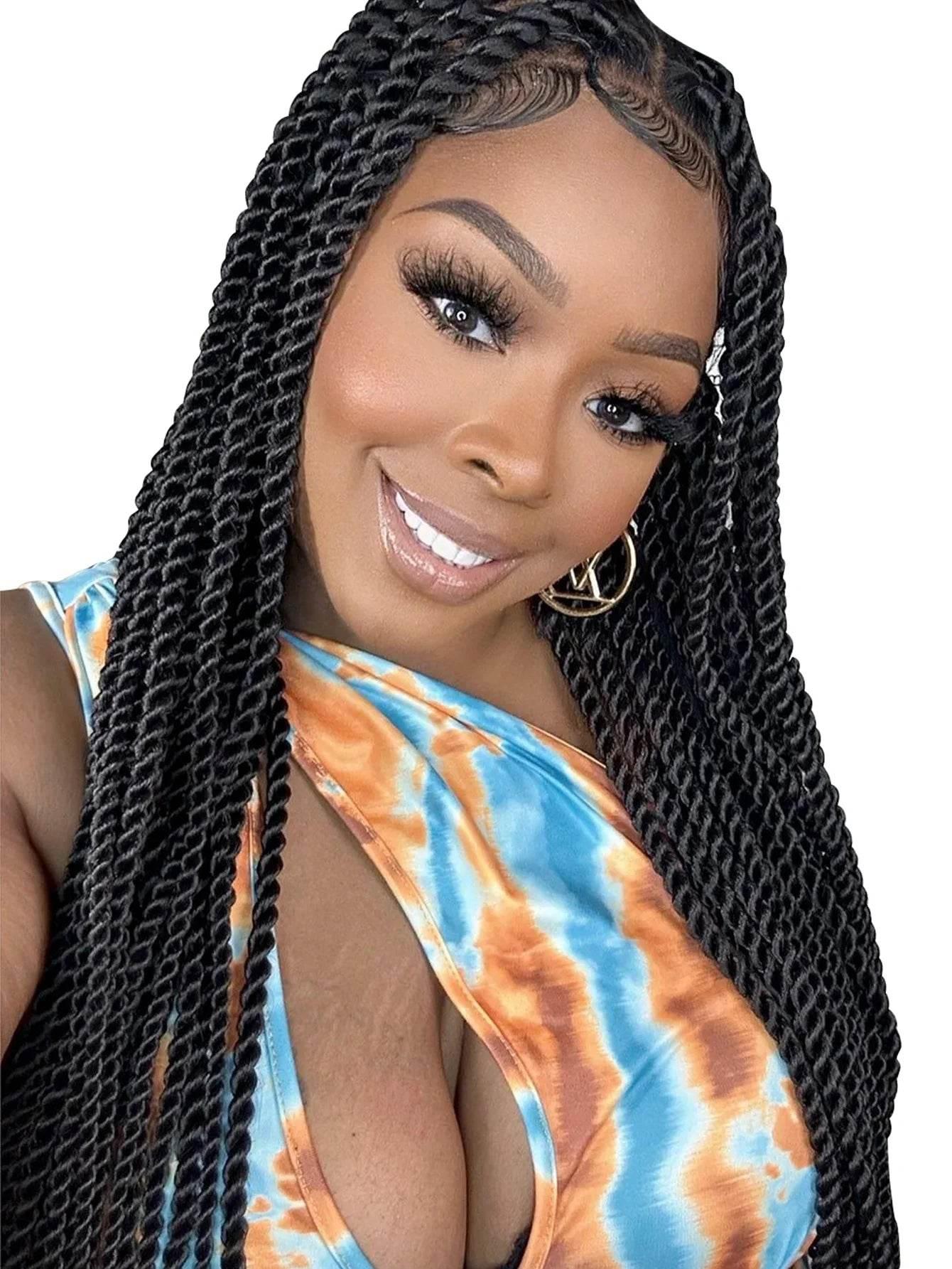 Senegalese Twist Braided Wigs Synthetic Knotless Box Braids Wig For Black Women Full Lace Front Wig Faux Locs Goddess Braids Wig - GiFTiFY