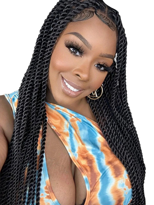 Senegalese Twist Braided Wigs Synthetic Knotless Box Braids Wig For Black Women Full Lace Front Wig Faux Locs Goddess Braids Wig GiFTiFY