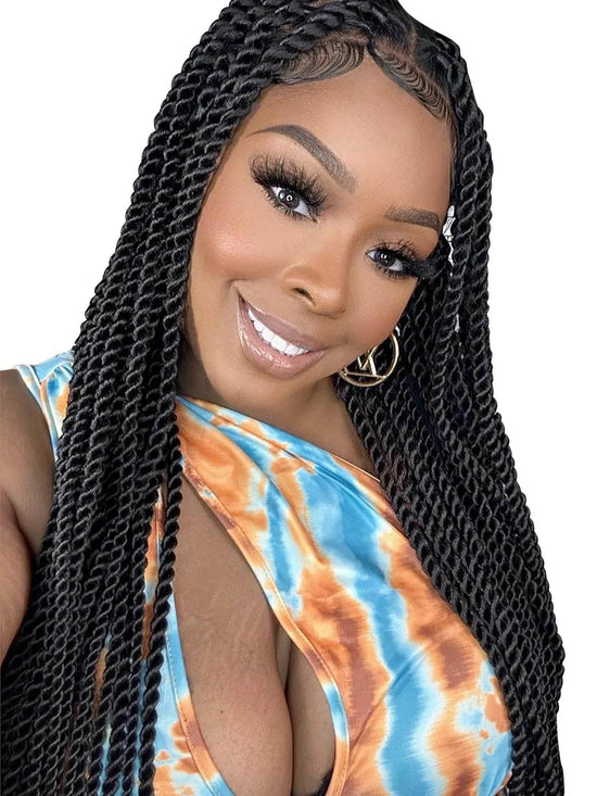 Senegalese Twist Braided Wigs Synthetic Knotless Box Braids Wig For Black Women Full Lace Front Wig Faux Locs Goddess Braids Wig - GiFTiFY