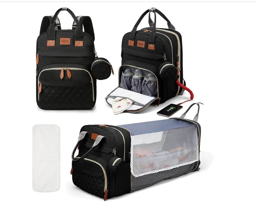 3 In 1 Diaper Bag Backpack Foldable Baby Bed Waterproof Travel Bag with USB Charge Diaper Bag Backpack with Changing Bed 3 types - GiFTiFY