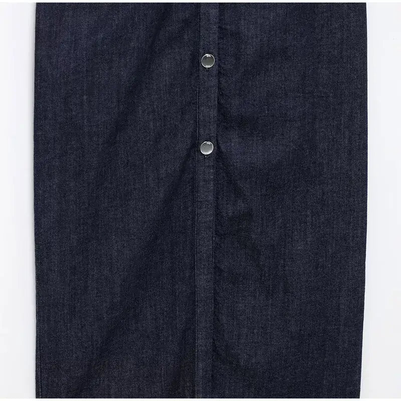 Women Denim V-neck Short Sleeved Long Dress Chic Slim Fit Single Breast Slit Vestidos New High Street Casual Solid