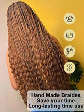 Boho Knotless Braided Wigs Synthetic Full Lace Braids With Curly Hair Ends Goddess Ombre Blonde Box Braided Wigs With Baby Hair - GiFTiFY