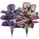Set of 2 Artificial Caladium Plants with Purple Pink Leaf Faux Bonsai Plant