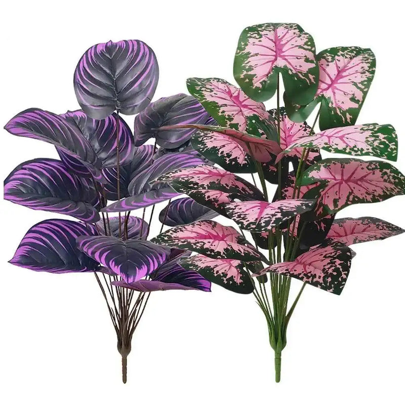 Set of 2 Artificial Caladium Plants with Purple Pink Leaf Faux Bonsai Plant by DSERS