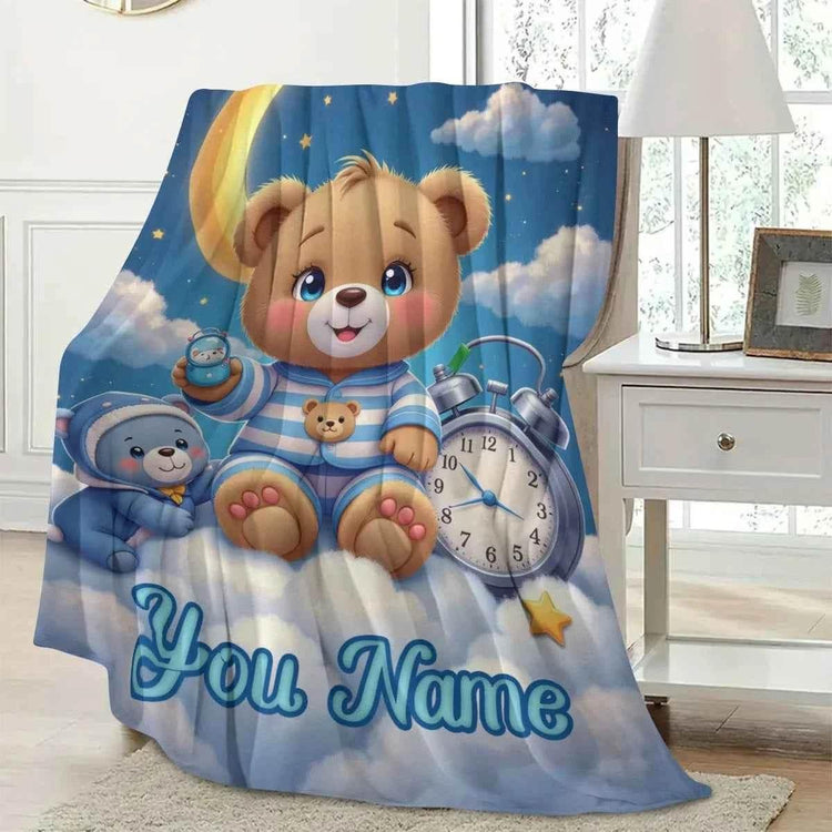 Customized personalized name blanket, printed portable, goodnight bear cartoon, party, birthday, daughter or son gift,sofa，soft - GiFTiFY
