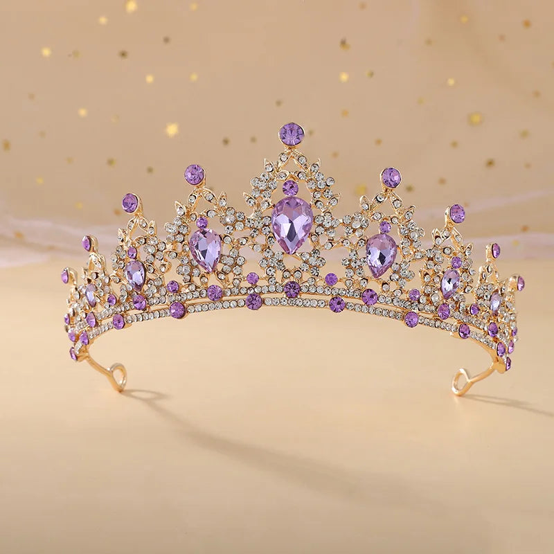 Baroque Gold Color Champagne Crystal Heart Bridal Tiara Crown Rhinestone Pageant Diadem Veil Tiara Headband Wedding Hair Jewelry GiFTiFY