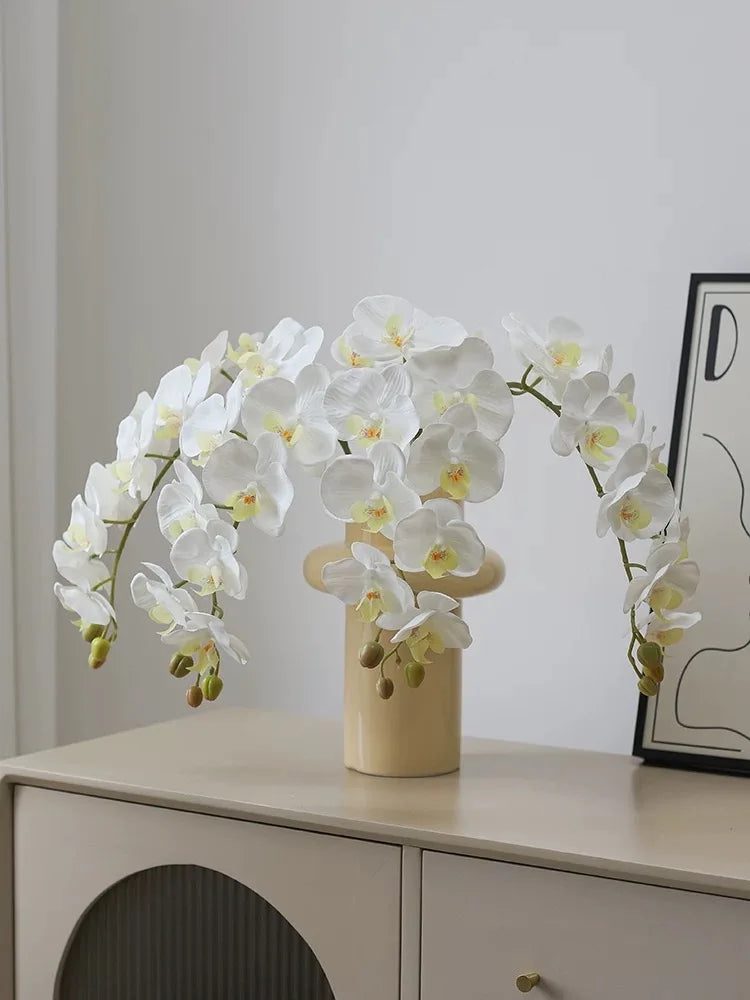 Real Touch Artificial Orchid Flowers 9 Heads White Phalaenopsis Long Stem Yellow Faux Orchids for Home Wedding Centerpiece Decor by DSERS