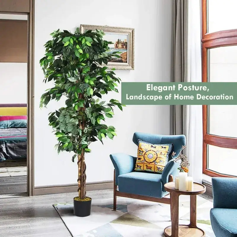 Artificial Ficus Silk Tree in Black Pot