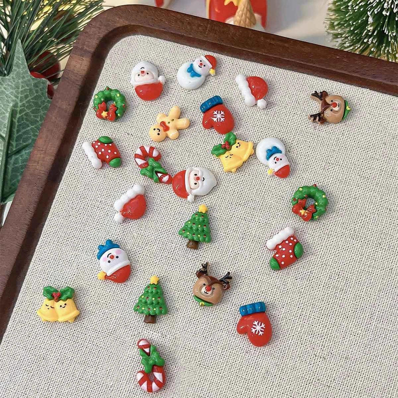 Christmas Series Nail Art Accessories 3D Resin Nail Charms Cute Bells Reindeer Snowman Cartoon Versatile Winter Nail Decorations by DSERS
