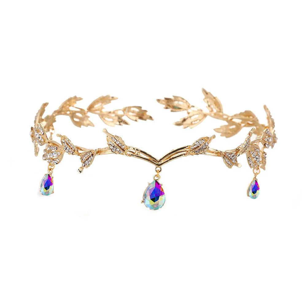 Luxury Crystal Crown Bridal Hair Accessories Wedding Rhinestone Waterdrop Leaf Tiara Crown Headband Frontlet Brides Hair Jewelry GiFTiFY
