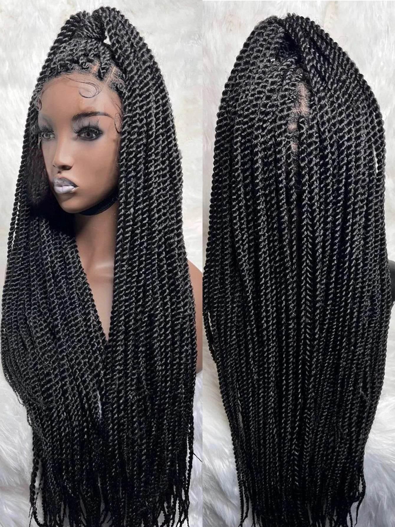 Synthetic Full Lace Frontal Twist Braided Wigs For Black Women Faux Locs Knotless Box Braided Lace Wig Goddess Senegalese Braids - GiFTiFY