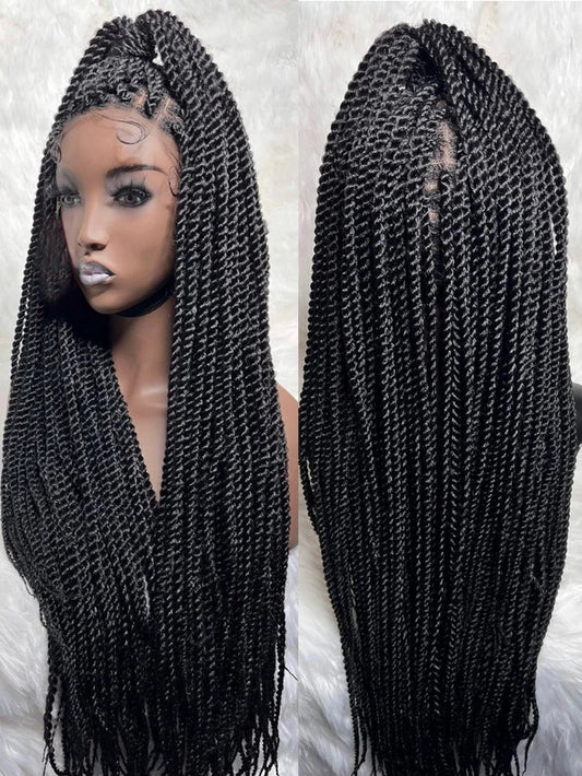Synthetic Full Lace Frontal Twist Braided Wigs For Black Women Faux Locs Knotless Box Braided Lace Wig Goddess Senegalese Braids GiFTiFY