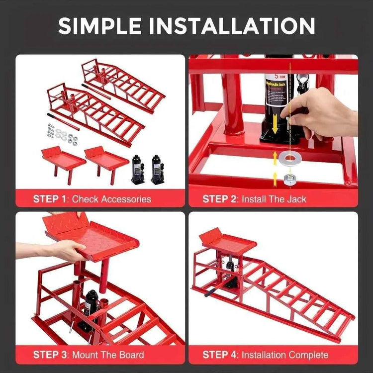 2pcs Heavy Duty Hydraulic Car Ramps 11000lbs Floor Jack Lift Ramps for Oil Changes, Truck Trailer, Home Garage & Auto Repair - GiFTiFY