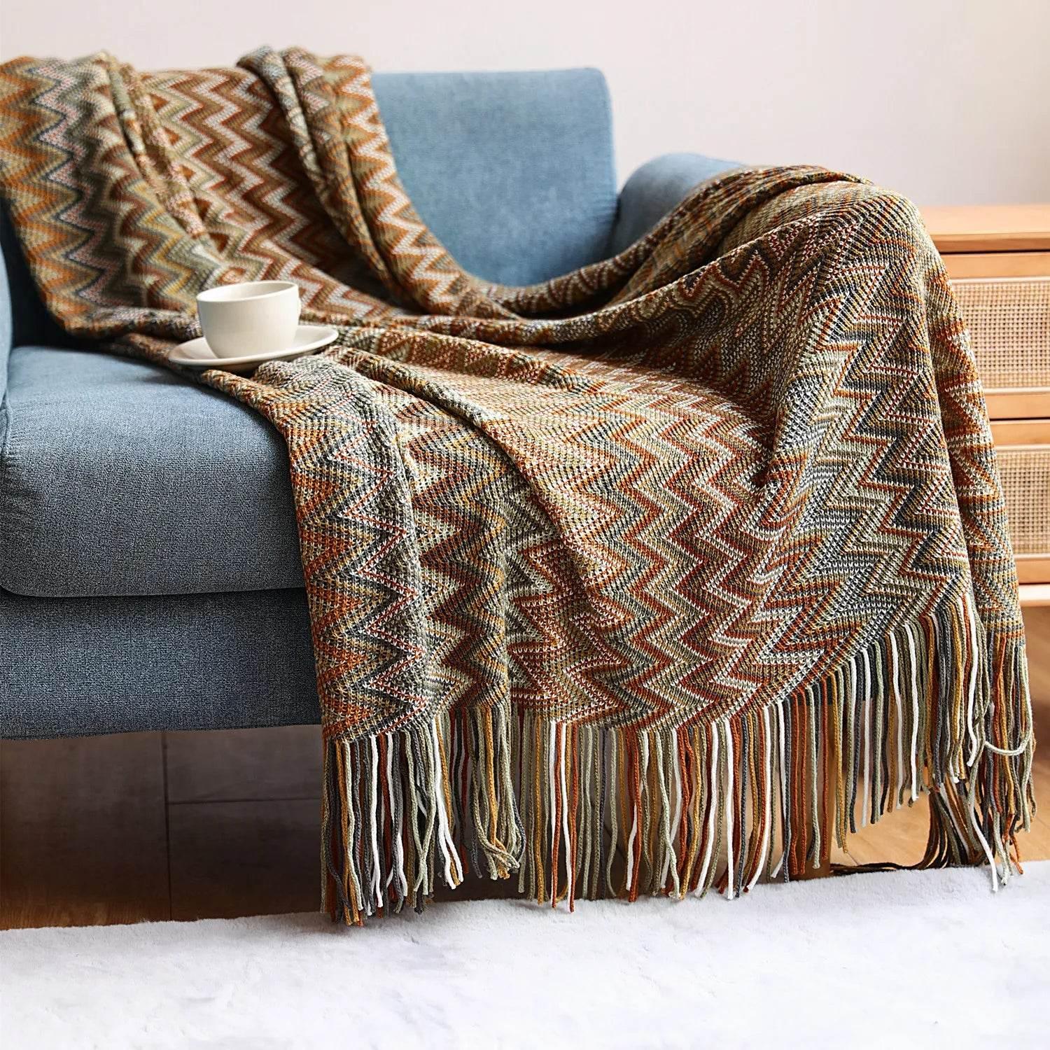 Bohemian Couch Blanket Large Knitted Tassel Throw for Bed Chair Sofa Couch Cover All-Season Blankets Home Decor Soft Comfortable - GiFTiFY