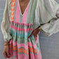 New Strip Printed Women's Maxi Dresses Summer Autumn Fashion Casual High Waist Puff Sleeve Loose Dresses Womens Clothing DSERS
