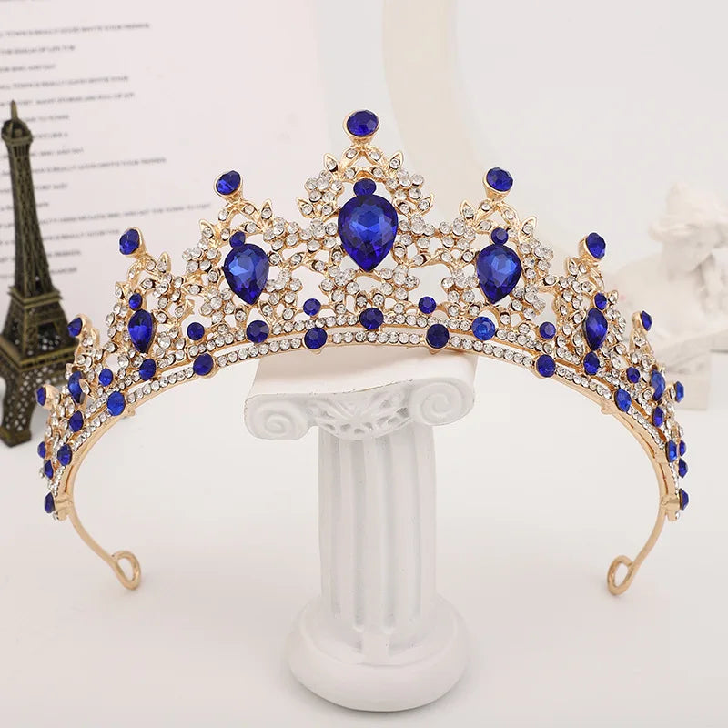 Baroque Gold Color Champagne Crystal Heart Bridal Tiara Crown Rhinestone Pageant Diadem Veil Tiara Headband Wedding Hair Jewelry GiFTiFY