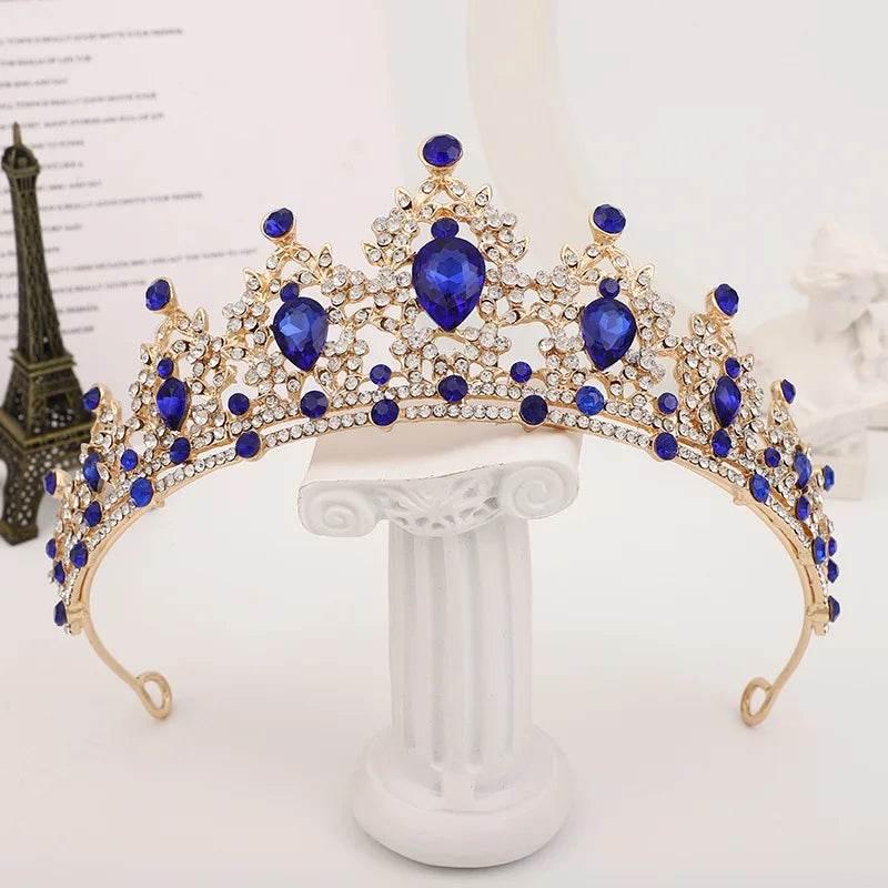 Baroque Gold Color Champagne Crystal Heart Bridal Tiara Crown Rhinestone Pageant Diadem Veil Tiara Headband Wedding Hair Jewelry Tiaras by DSERS