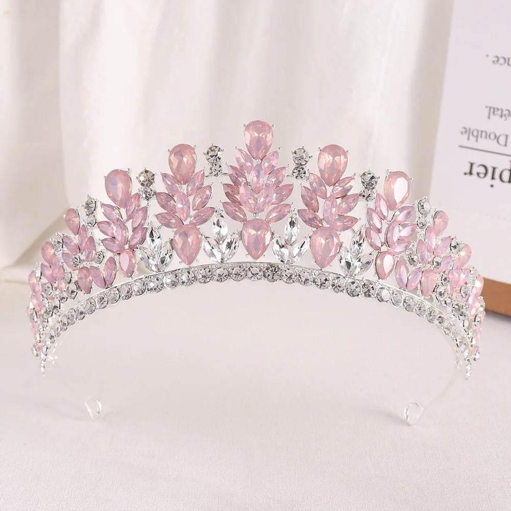 Baroque Green Pink Opal Wedding Headband Crystal Bridal Crown Tiara Hair Jewelry Accessories Women Rhinestone Royal Queen Diadem - GiFTiFY