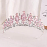 Baroque Green Pink Opal Wedding Headband Crystal Bridal Crown Tiara Hair Jewelry Accessories Women Rhinestone Royal Queen Diadem - GiFTiFY
