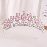 Baroque Green Pink Opal Wedding Headband Crystal Bridal Crown Tiara Hair Jewelry Accessories