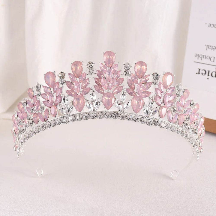 Baroque Green Pink Opal Wedding Headband Crystal Bridal Crown Tiara Hair Jewelry Accessories Women Rhinestone Royal Queen Diadem - GiFTiFY