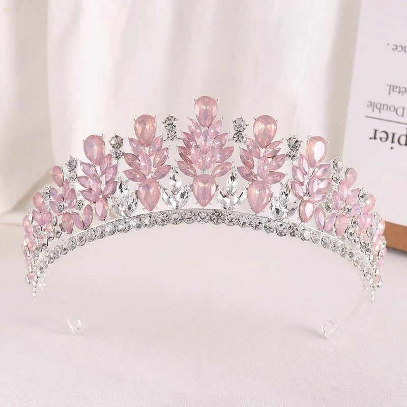 Baroque Green Pink Opal Wedding Headband Crystal Bridal Crown Tiara Hair Jewelry Accessories Women Rhinestone Royal Queen Diadem Tiaras by DSERS