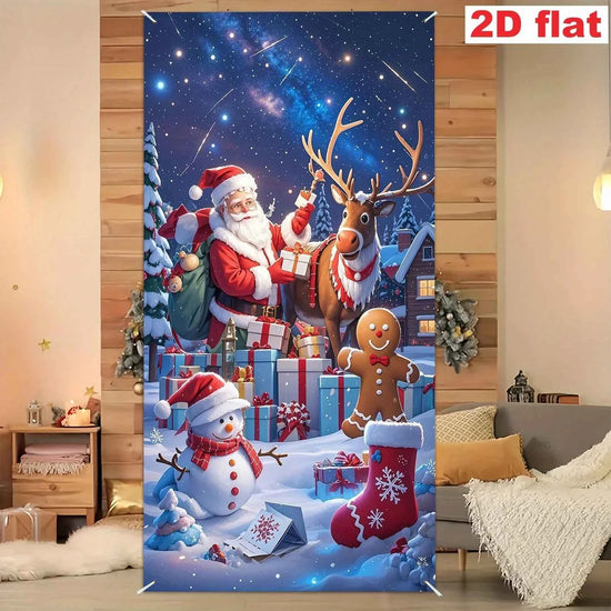 1pcs 2D door signs, holiday Christmas door signs Santa Claus with reindeer, snowman, and gingerbread decorations