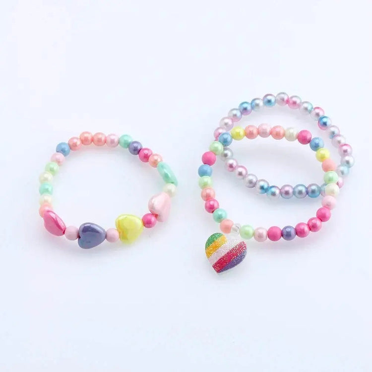 3-Pack Girls Heart Charm Beaded Bracelets Set - GiFTiFY