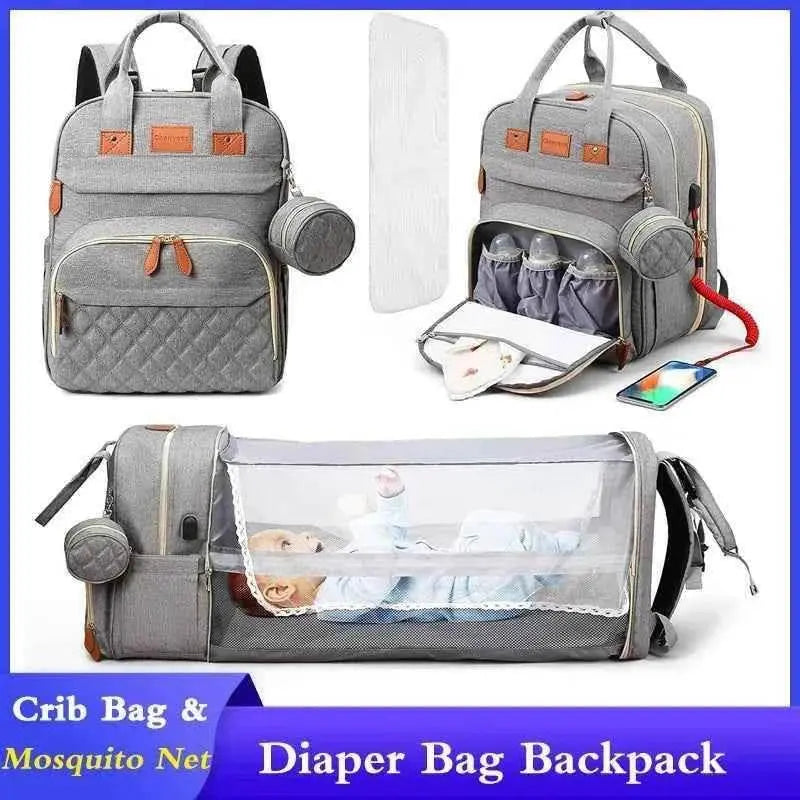 3 In 1 Diaper Bag Backpack Foldable Baby Bed Waterproof Travel Bag with USB Charge Diaper Bag Backpack with Changing Bed 3 types Diaper Bag Backpack by DS
