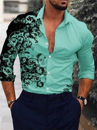 Men's Pink Fashion Shirt Hawaii Party New Men's Long Sleeve Button Collar Shirt Slimming