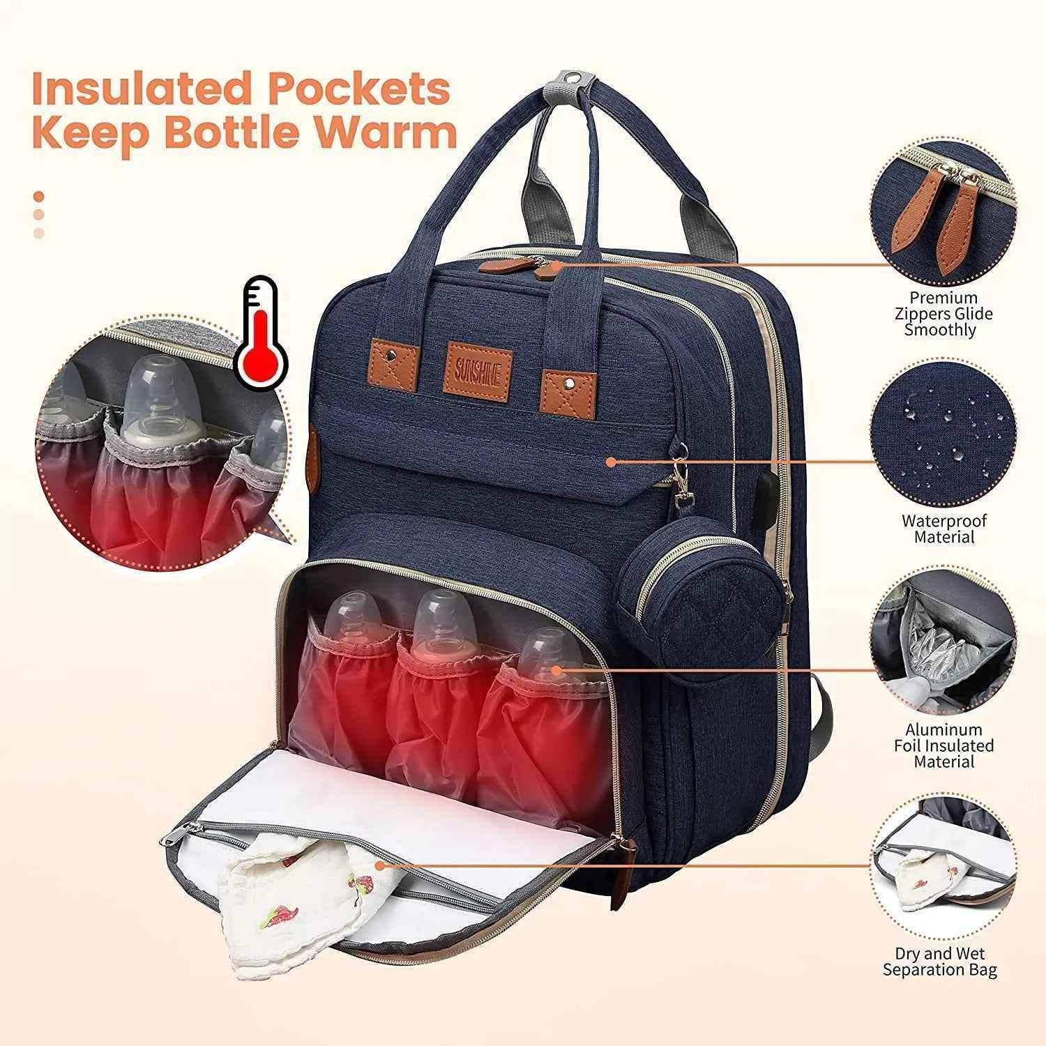 3 In 1 Diaper Bag Backpack Foldable Baby Bed Waterproof Travel Bag with USB Charge Diaper Bag Backpack with Changing Bed 3 types - GiFTiFY