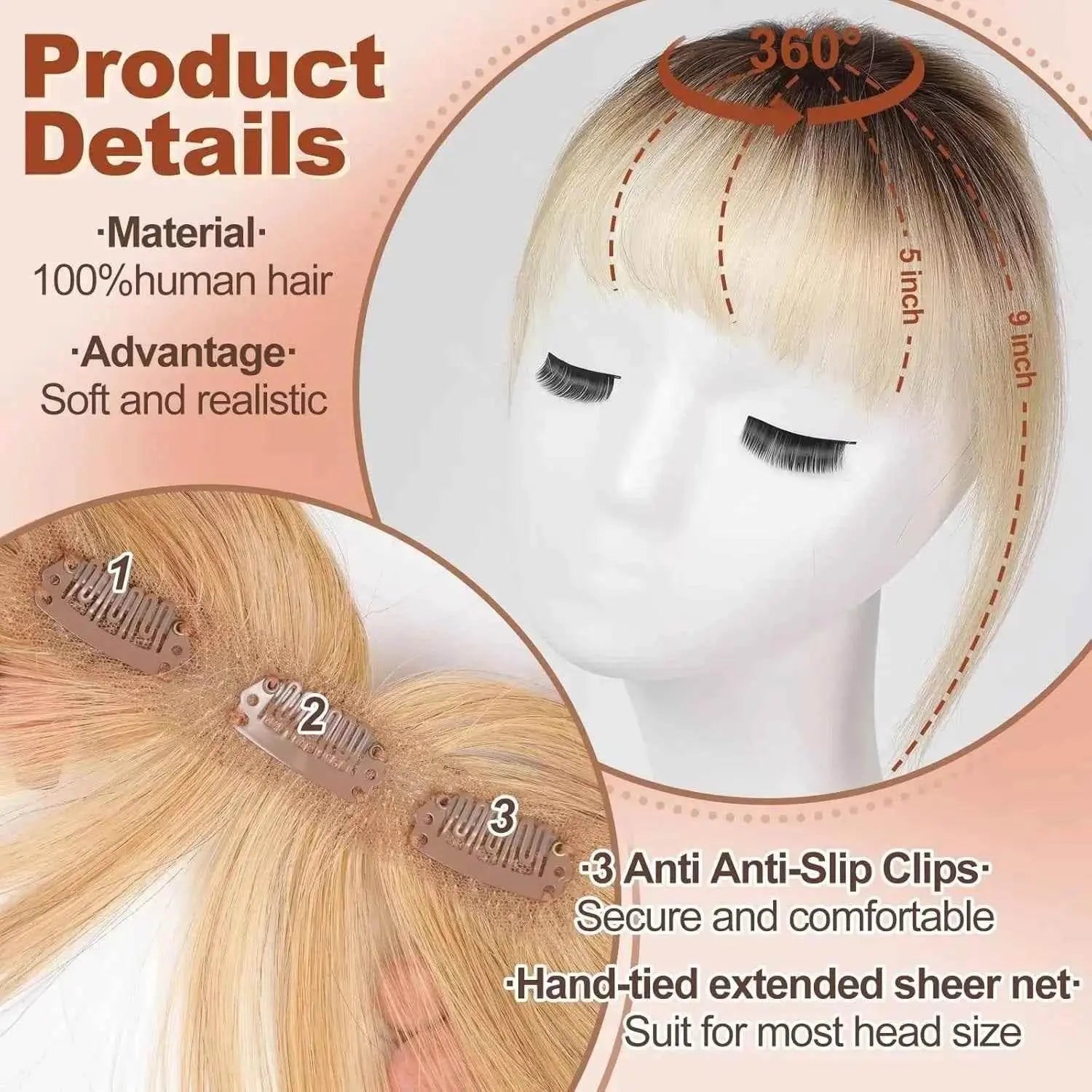 Ombre Light Blonde Clip in Bangs 100% Real Human Hair Bangs human hair wigs with bangs - GiFTiFY