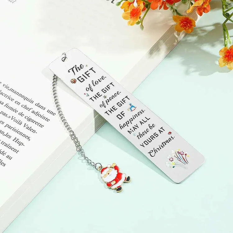 A stainless steel pendant bookmark about Christmas, the warmest Christmas reading gift for loved ones on Christmas Eve.