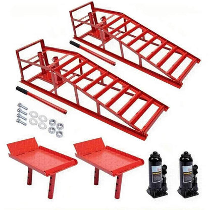 2pcs Heavy Duty Hydraulic Car Ramps 11000lbs Floor Jack Lift Ramps for Oil Changes, Truck Trailer, Home Garage & Auto Repair - GiFTiFY