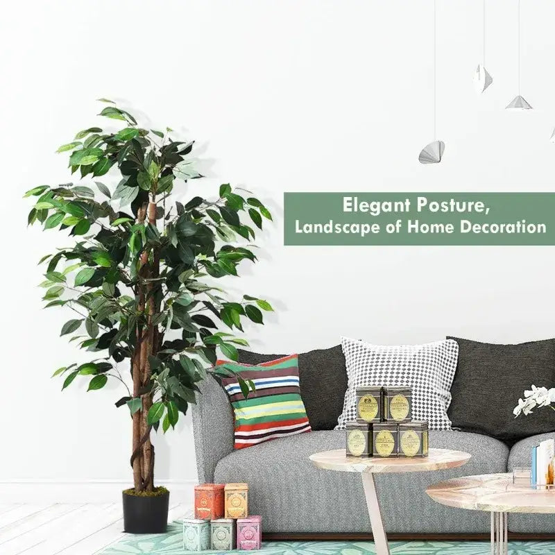 Artificial Ficus Silk Tree in Black Pot