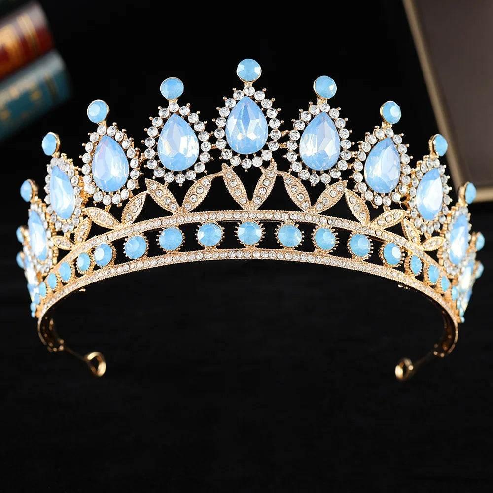 Baroque Luxury Silver Color Pink Opal Crystal Bridal Tiaras Crown Rhinestone Pageant Diadem Headpieces Wedding Hair Accessories Tiaras by DSERS