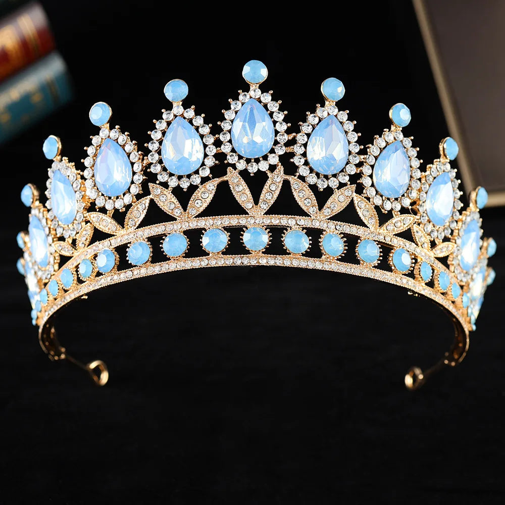 Baroque Luxury Silver Color Pink Opal Crystal Bridal Tiaras Crown Rhinestone Pageant Diadem Headpieces Wedding Hair Accessories GiFTiFY
