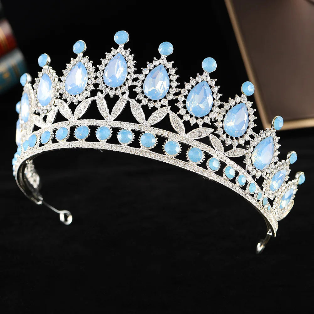Baroque Luxury Silver Color Pink Opal Crystal Bridal Tiaras Crown Rhinestone Pageant Diadem Headpieces Wedding Hair Accessories GiFTiFY