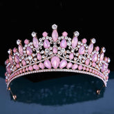 Baroque Pink Opal Crystal Bridal Crown Royal Queen Tiaras Rhinestone Pageant Prom Diadem Princess Wedding Crown Hair Accessories - GiFTiFY