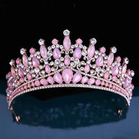 Baroque Pink Opal Crystal Bridal Crown for Wedding