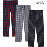 JupiterSecret 3pcs Men's Pajama Pants Autumn/Winter Flannel Cotton Plaid Sleep & Lounge PJ