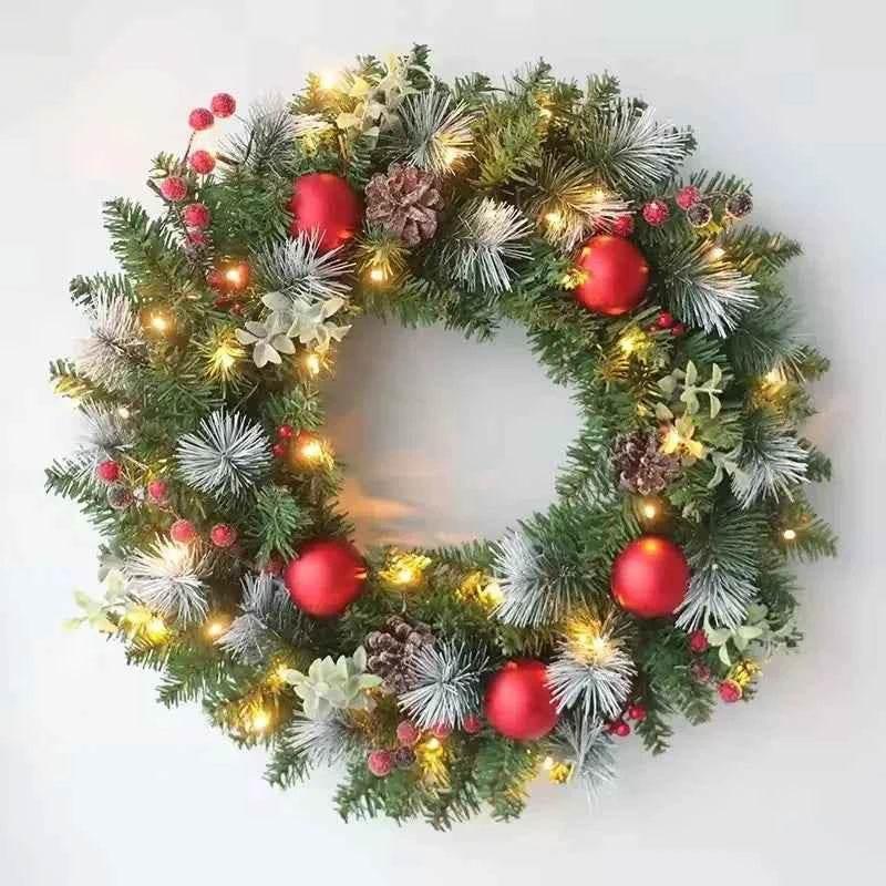20-60cm Christmas Wreath with LED Fairy Light Door Hanging Garland Pine for Home Decorations Xmas Party Supplies Happy New Year - GiFTiFY