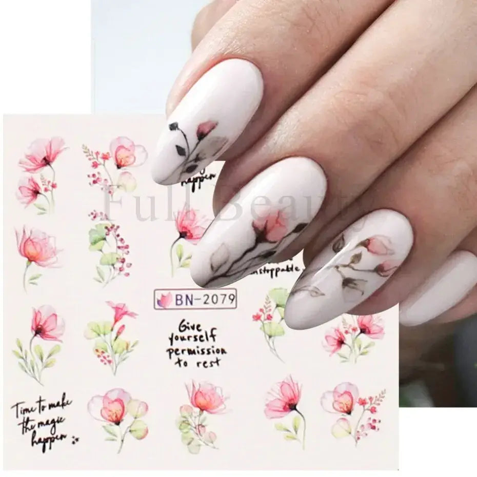 Spring Flower Leaf Nail Decals