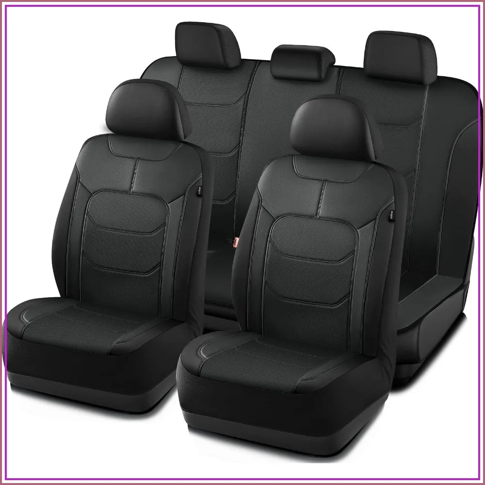Premium Leather Car Seat Covers Full Set, Airbag Compatible, Universal Fit for Most Cars, Trucks, SUVs, Vans, Black GiFiFY