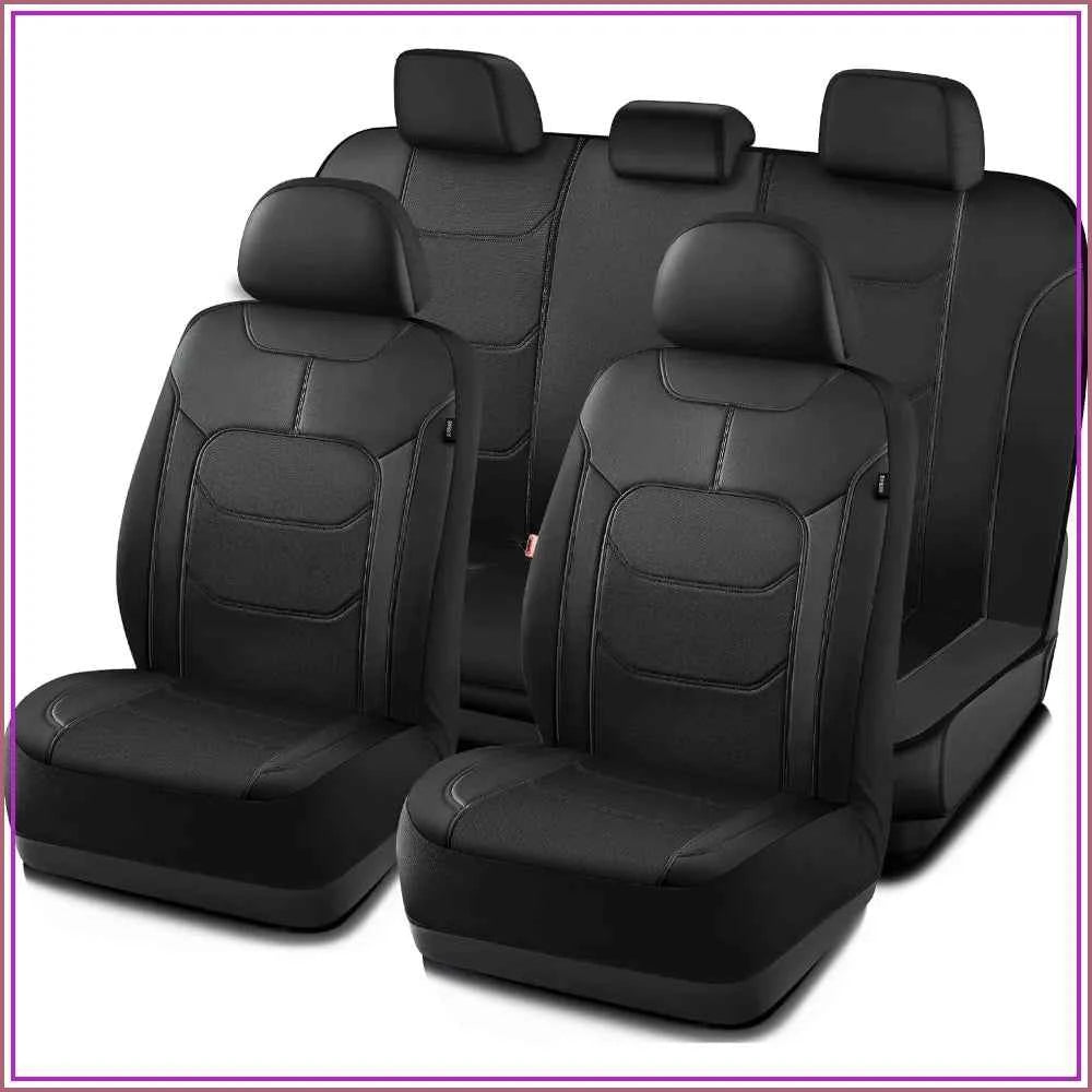 Premium Leather Car Seat Covers Full Set, Airbag Compatible, Universal Fit for Most Cars, Trucks, SUVs, Vans, Black by GiFiFY